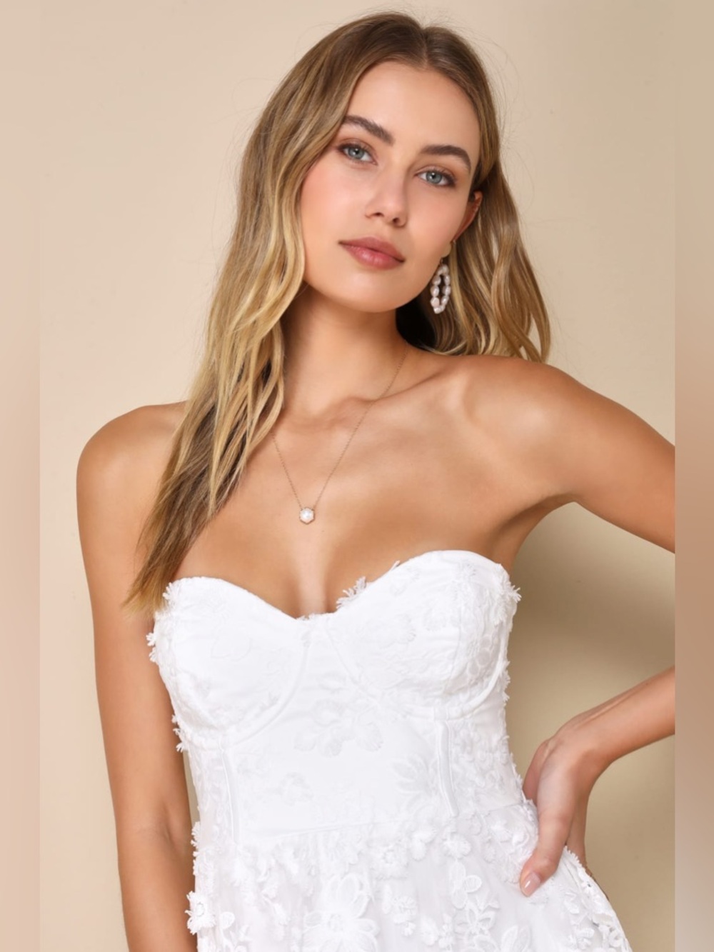 Lulus Quite Perfect White Floral Embroidered Strapless Midi Dress Size S NWT - Picture 3 of 10